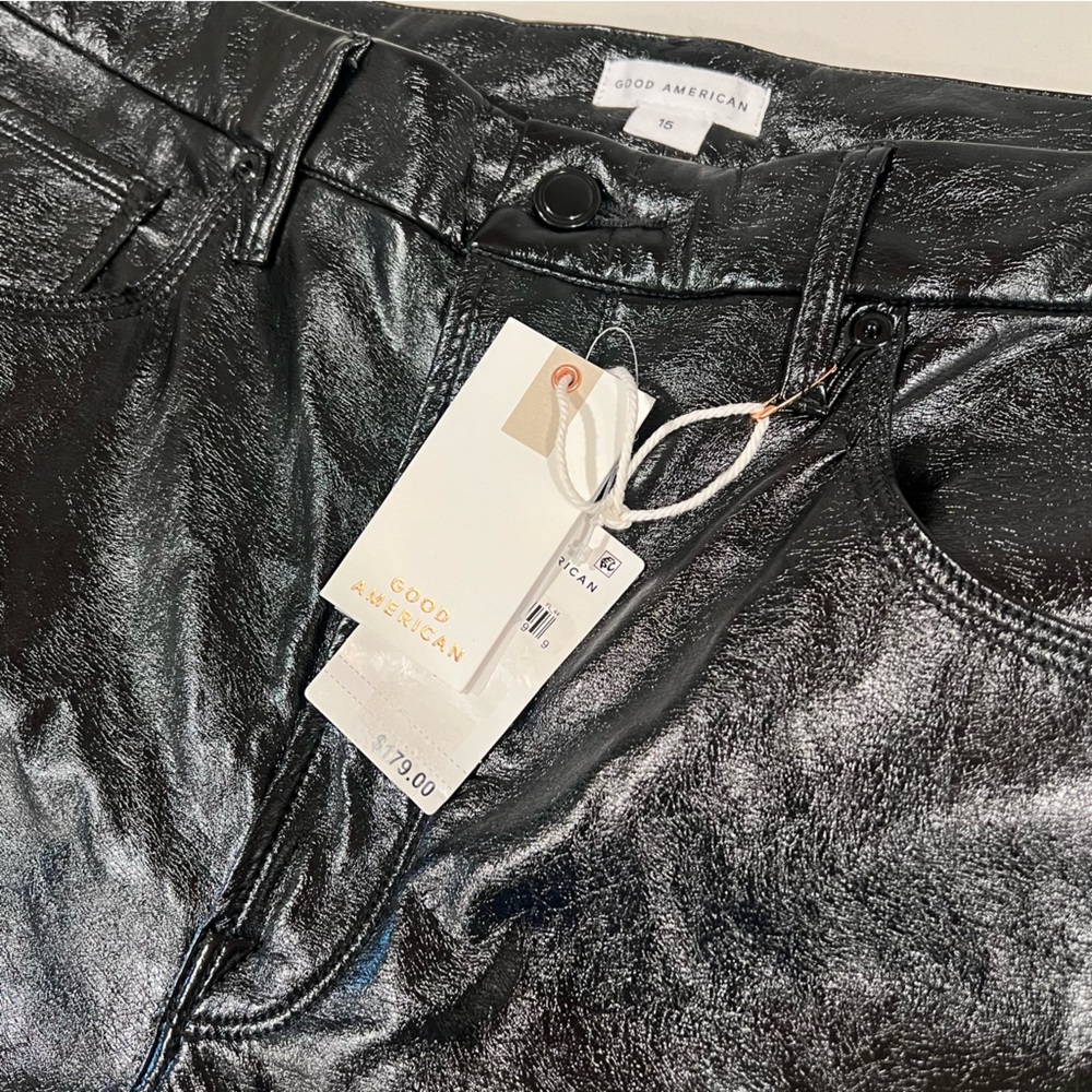 Good American Good‎ '90S Vinyl High Rise Pants size 15 wide leg faux leather
